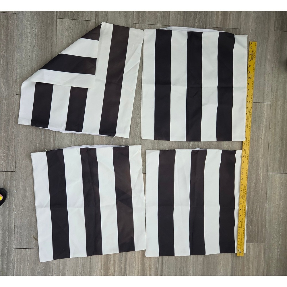 Set of 4 Black and White Striped Pillow Covers 18x18 Halloween Decor Square